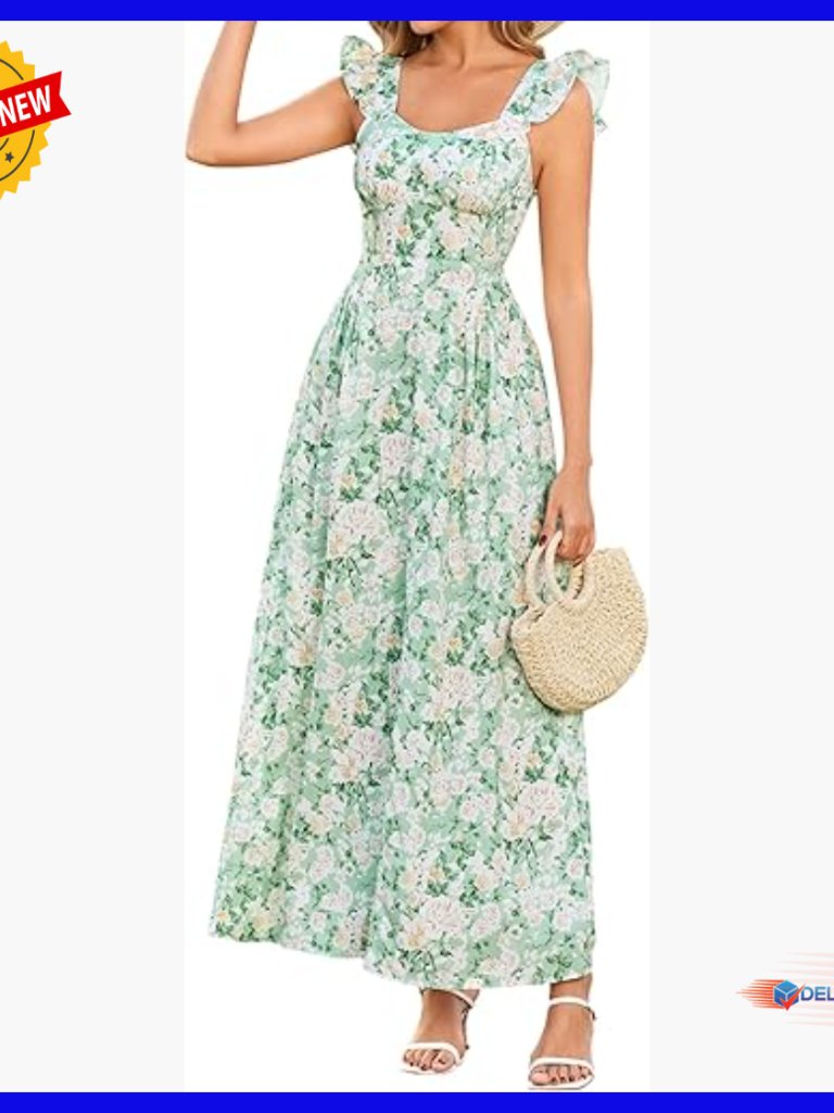 Floral Maxi Dress Ruffle Straps A-Line Smocked Back Summer Wedding Guest